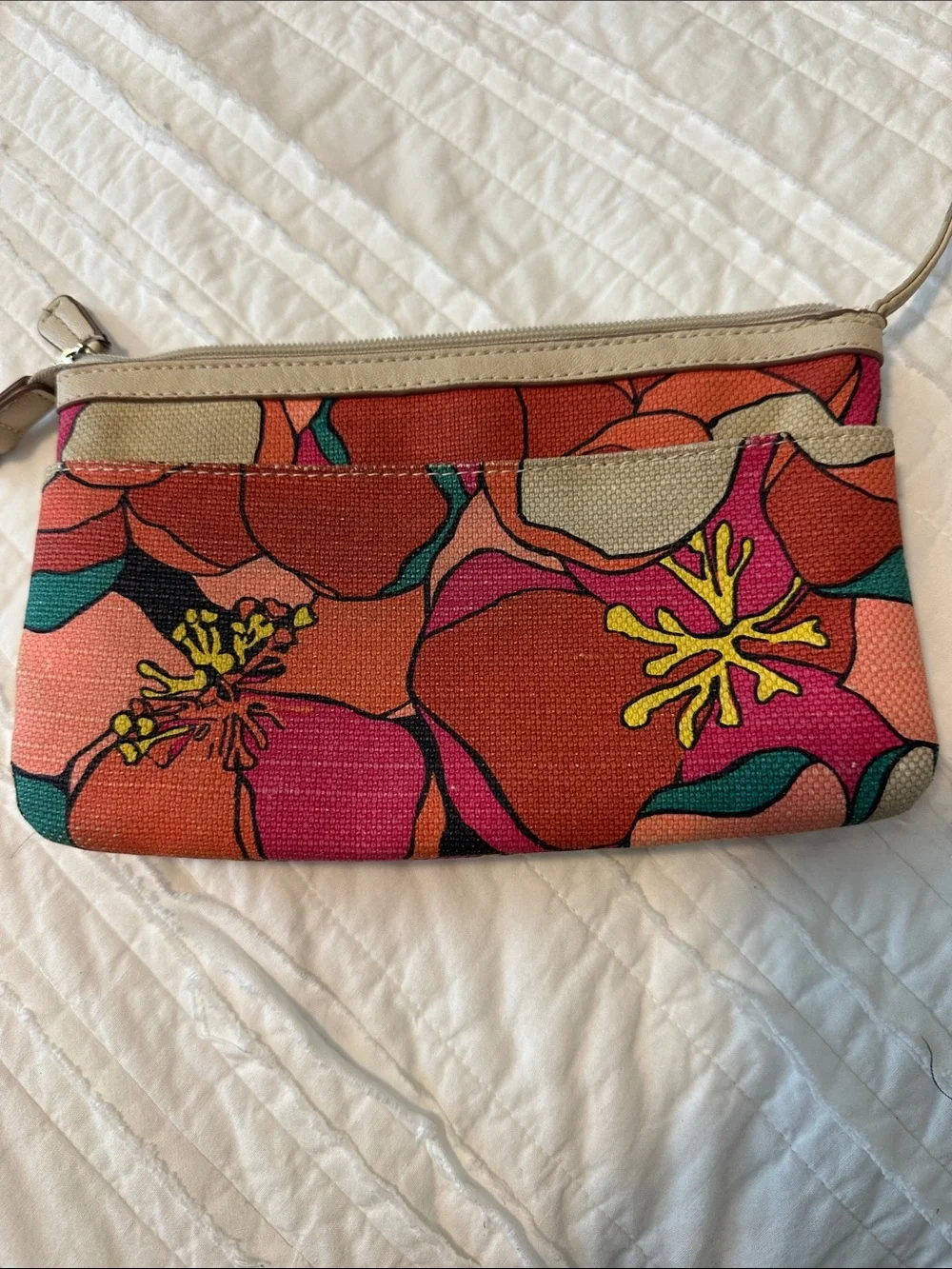Floral Canvas Crossbody Bag in Coral Multi